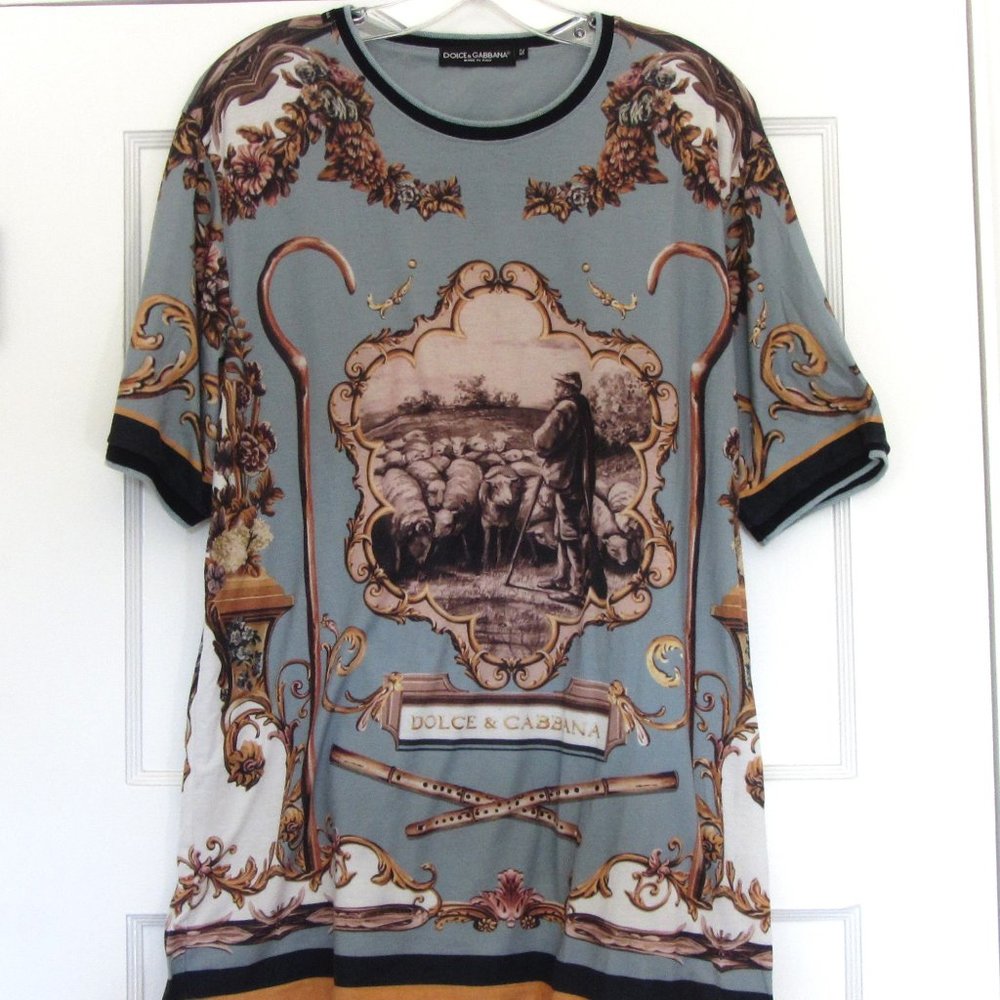 Dolce & Gabbana, Shepherd Print Tee Shirt, Size 52, Size XL